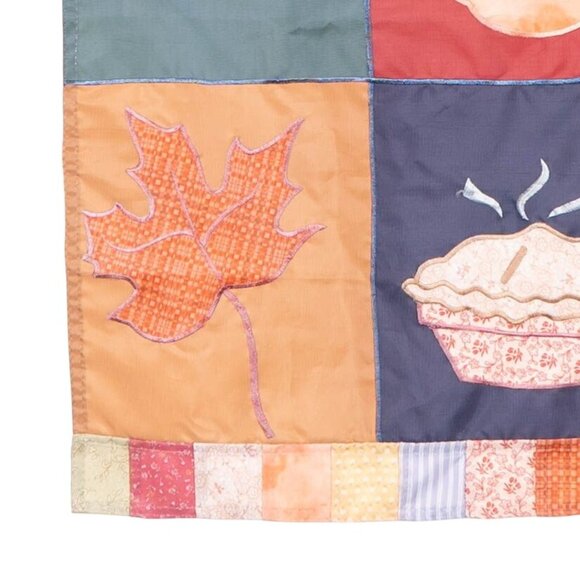 Fall Garden Flag 13x18 Pumpkin Apple Pie Leaf Patchwork Border Outdoor Decor - Picture 2 of 6